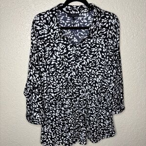 Fred David Black White Dolman Sleeves Button Down Top Jacket Women's Size 3X